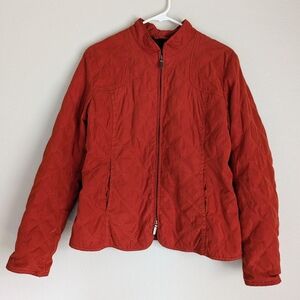 Women's Faconnable Quilted Jacket Water Resistant Zip Up Red Orange Size Medium